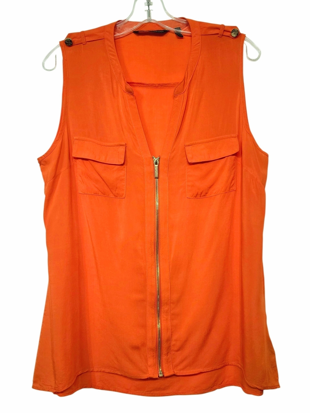 Kardashian Kollection Orange Sleeveless Zip Front Blouse Gold  Hardware - Medium
